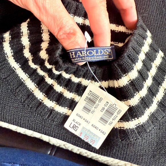 VTG Harolds Wool Black & White Striped Sleeveless Turtleneck Sweater Vest Size M - Picture 10 of 15